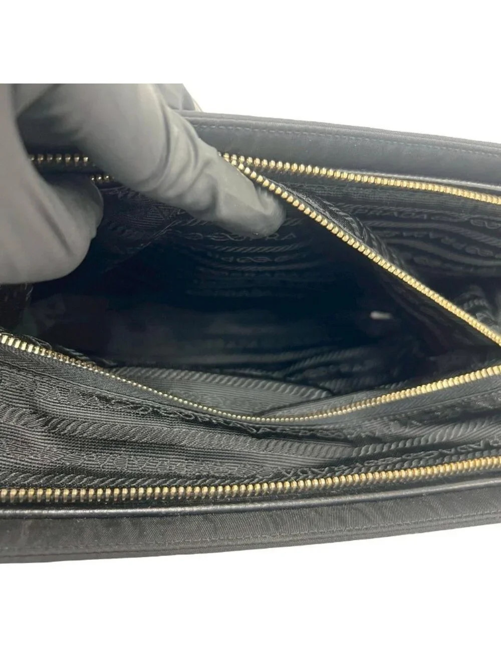 Prada Triangle Logo Nylon Leather Tote Shoulder Bag Black - Picture 10 of 10